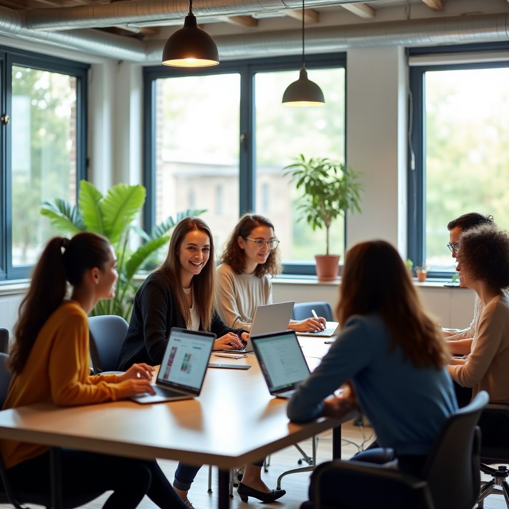 Equipo colaborando en una reunión.